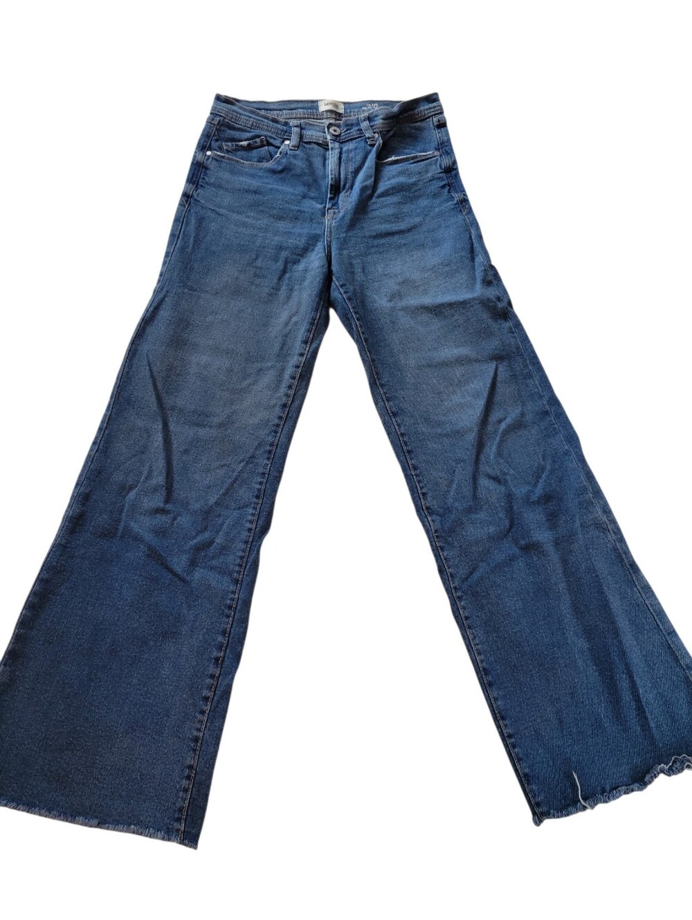 Kensie Jeans The Kaya High Rise Wide Leg Frayed Raw Hem Blue Denim Size 8